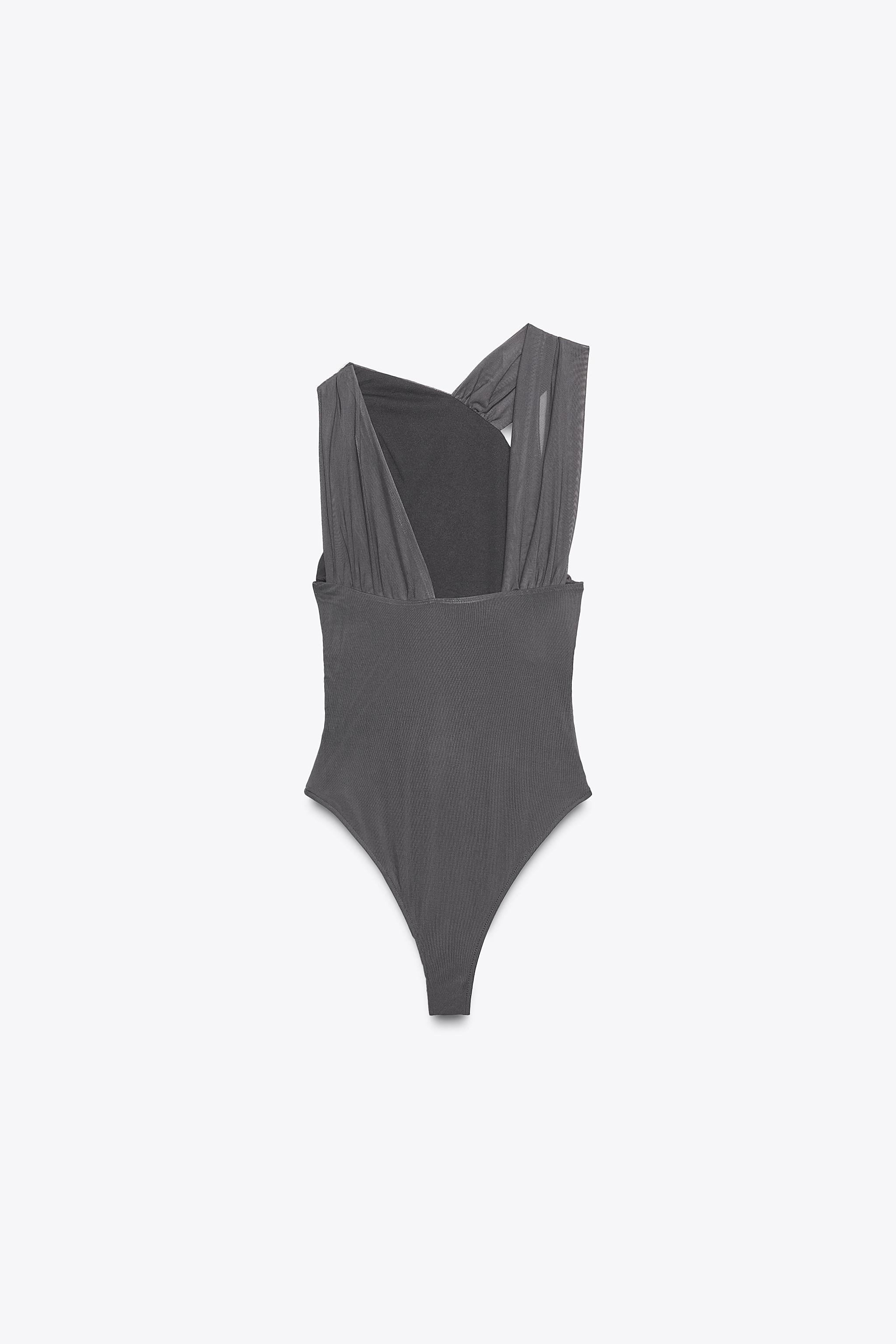 DRAPED ASYMMETRIC TULLE BODYSUIT